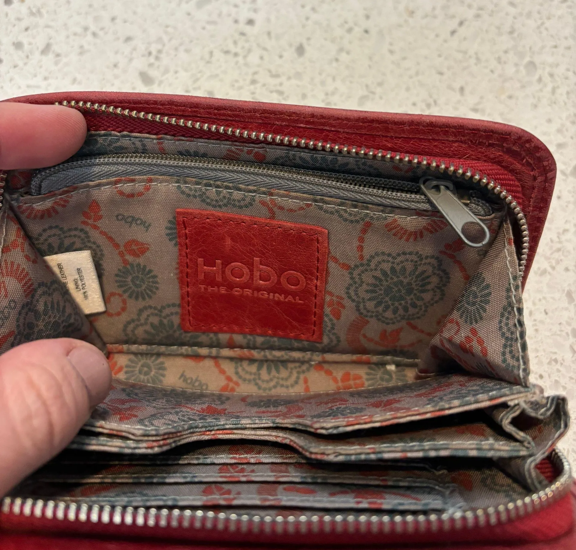 Hobo Red Leather Wristlet, length is 4, width is 6.5 - Image 3