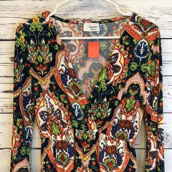 Fantastic‎ Fawn floral wide sleeve dress Women's Size S Small Brown - Image 3