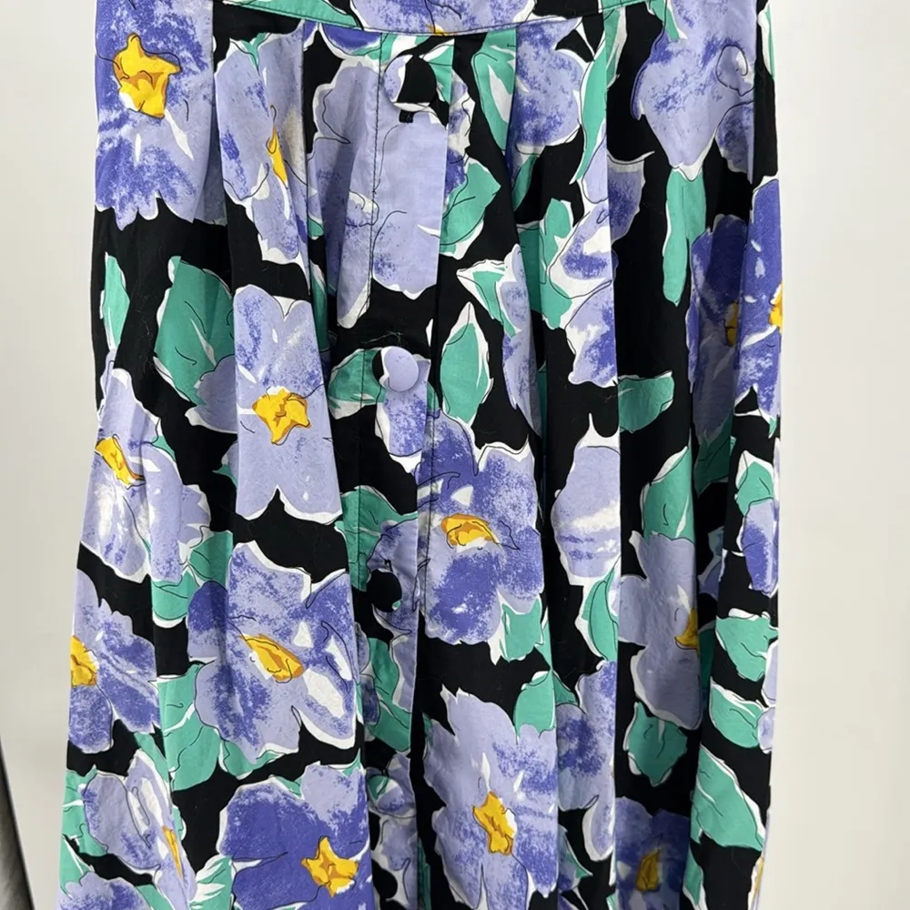 Unique Vintage Black and Blue Floral halter swing Dress 4 pin up 50s costume - Image 5