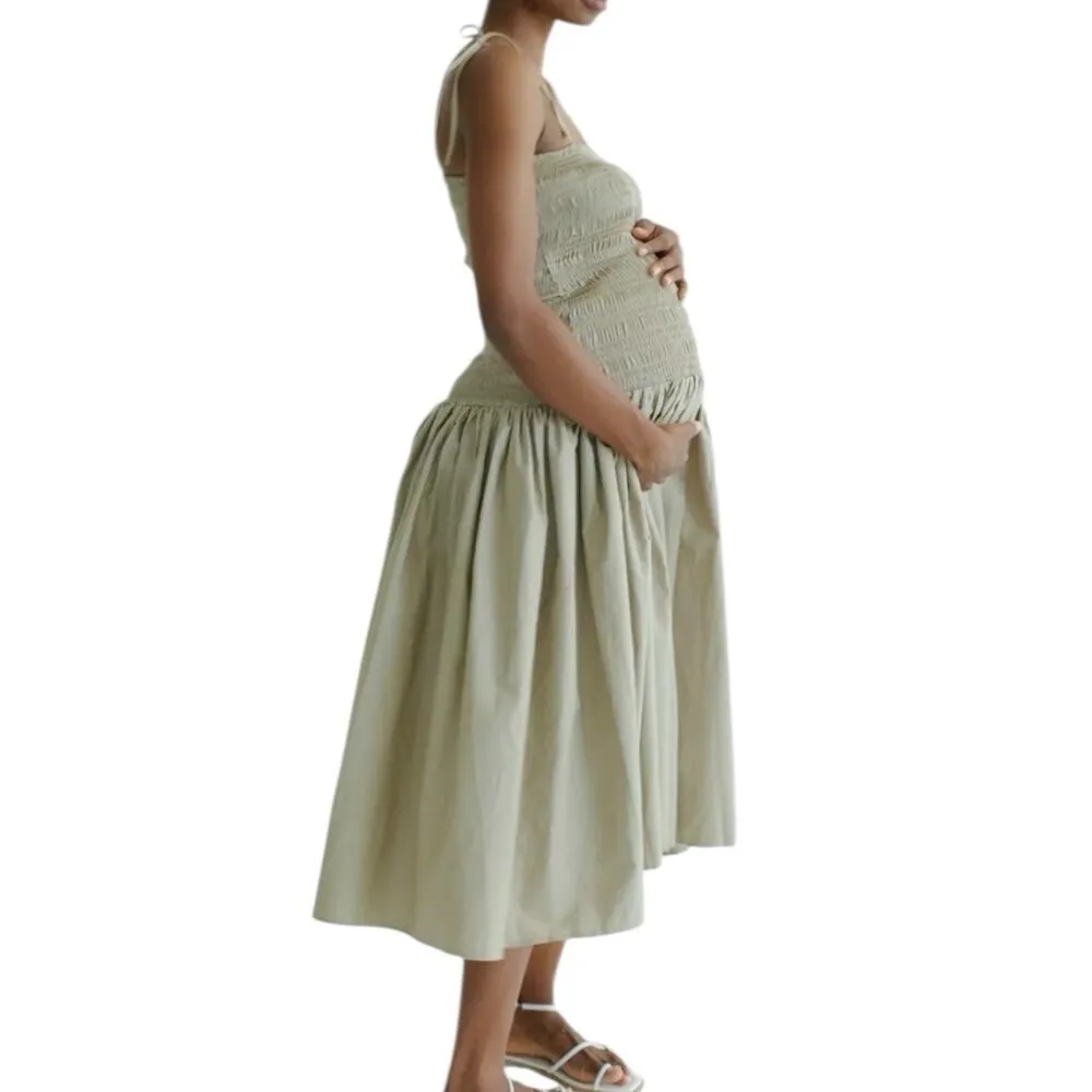 Oh Seven Days Maternity Louise Dress Sage Green Smocked Fit & Flare Size 1X - Image 2