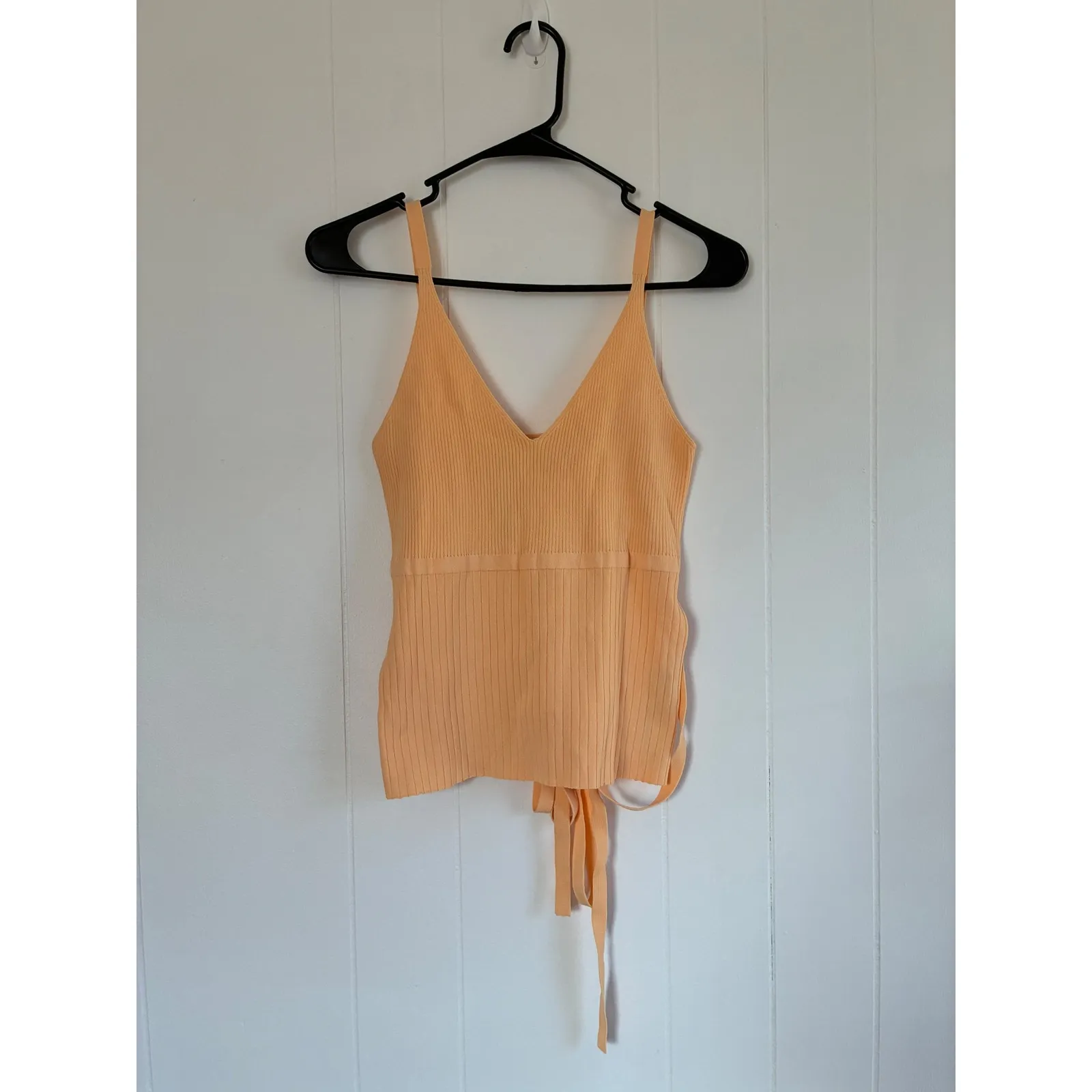 ZARA Peach Ribbed Knit Wrap Tank Top Balletcore Apricot Tie Waist Camisole L - Image 2