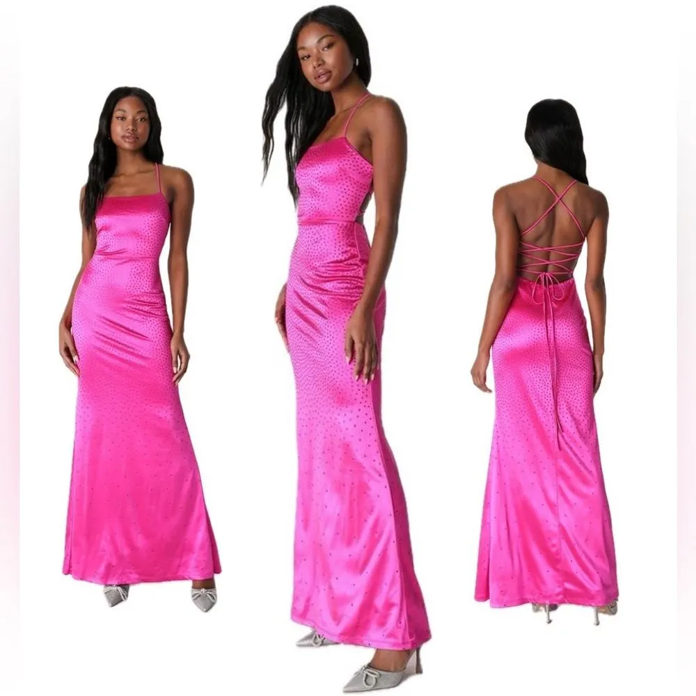 Lulu’s Radiant Satin Rhinestone Maxi Dress - Image 2