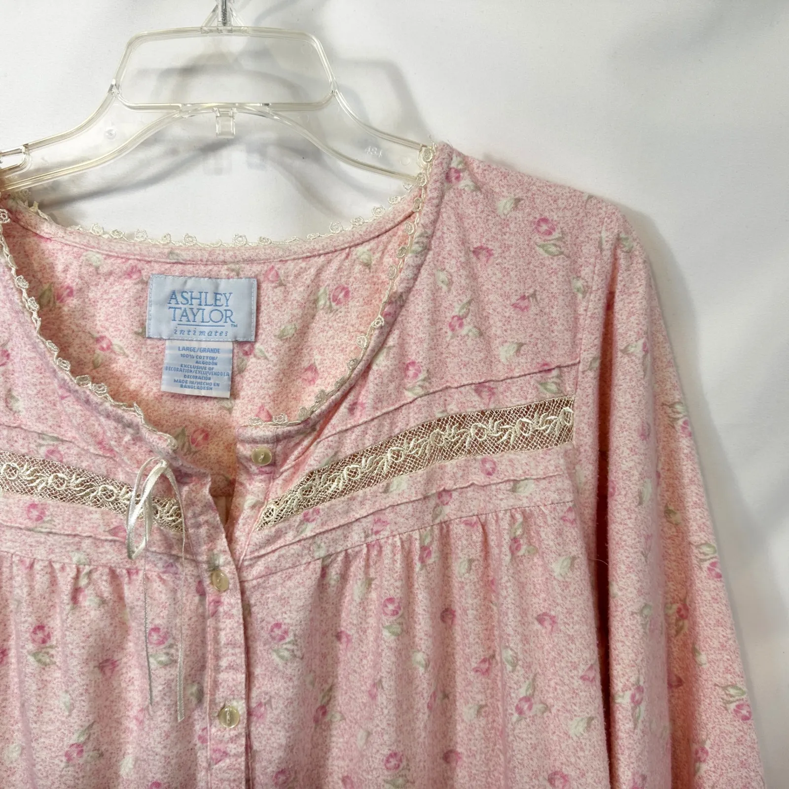 Ashley‎ Taylor Large Nightgown VTG Cottagecore Pink Flannel Long Sleeve 1215 - Image 3