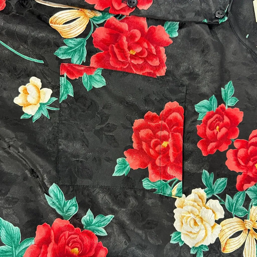 Just My Size Womens 4X Floral Button Front 34 Sleeve Black Blouse Pajama Top - Image 5