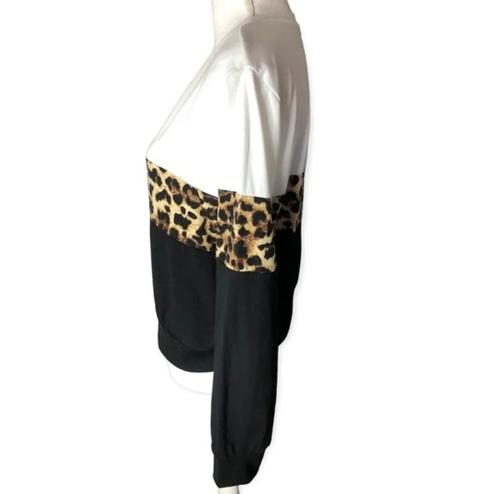 SHEIN Curve Plus Leopard Panel Colorblock Long Sleeve Pullover Sweater - Image 4