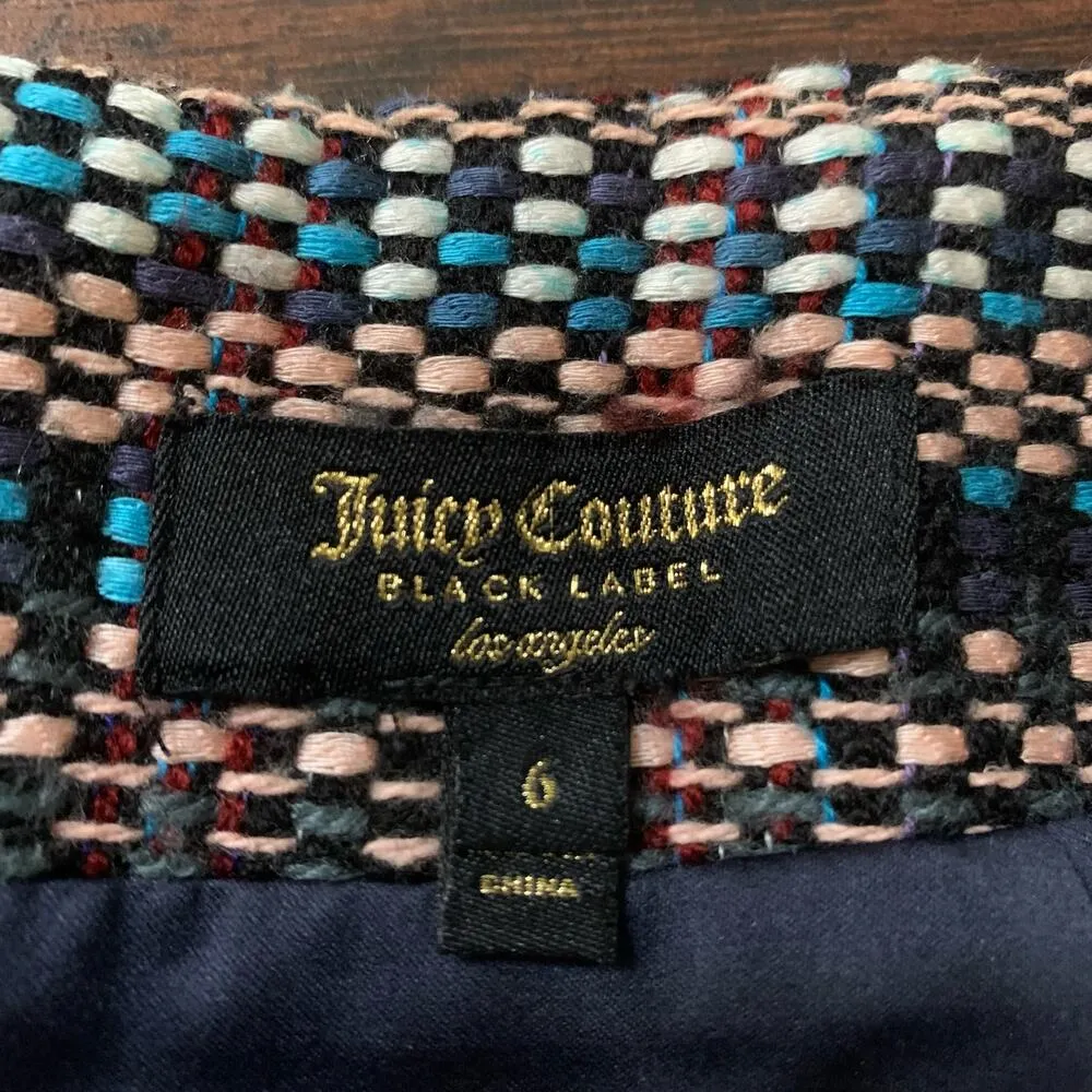 Juicy Couture Black Label blue and brown fringe tweed mini skirt size 6 - Image 6