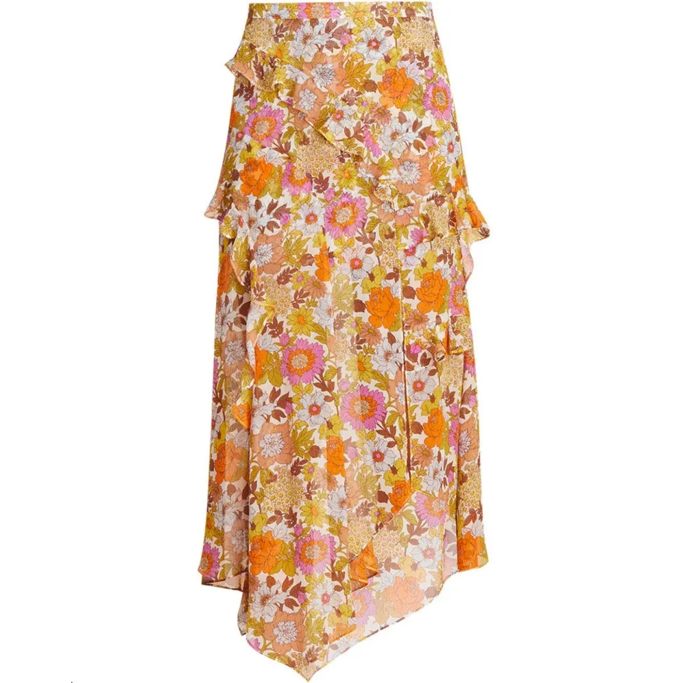 Veronica Beard Eleonora Skirt Size 4 Silk Kailani Garden Orange Floral Georgette - Image 4
