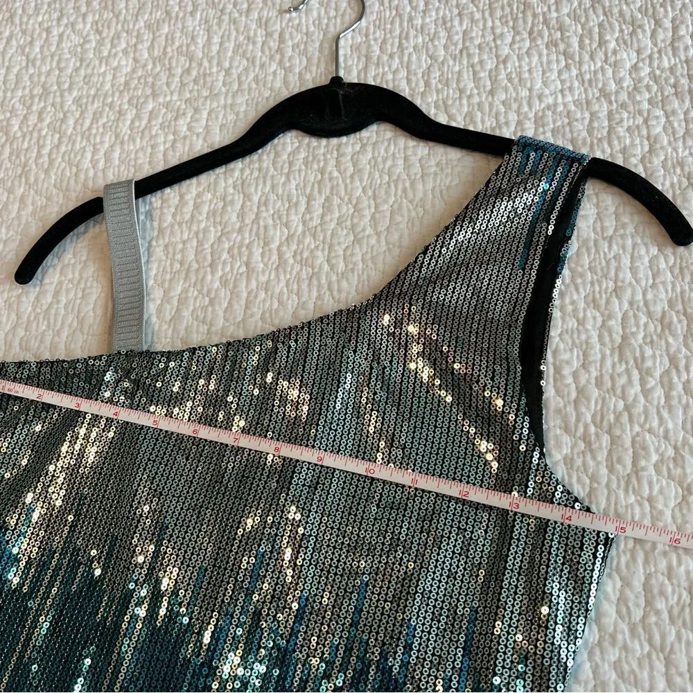 ✨ AUW Women’s Silver Blue Sequin One Shoulder Mini Dress - Image 9