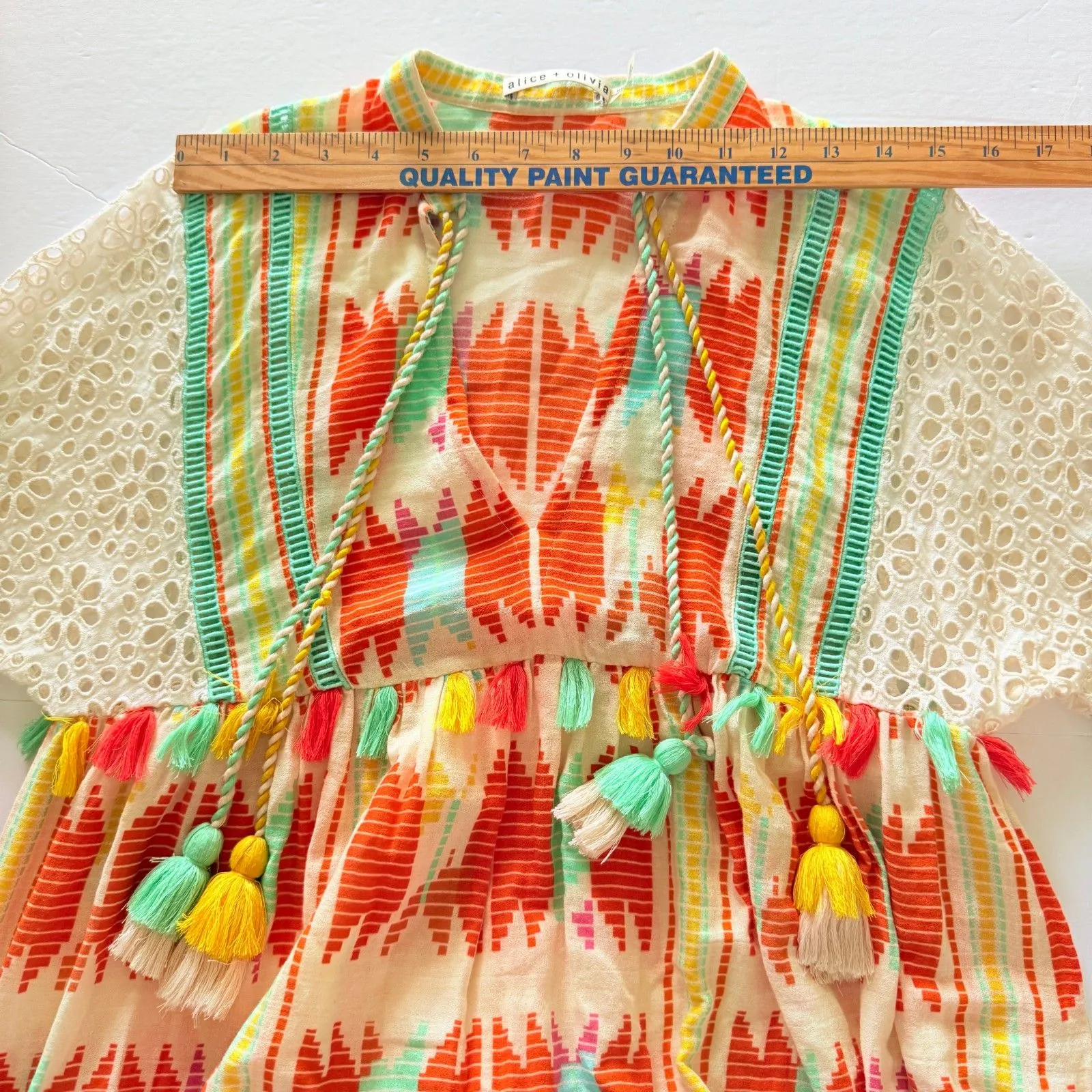 Alice + Olivia Rosanne 100% Cotton Tassel Fringe Bohemian Tunic Dress Sz XS - Image 11