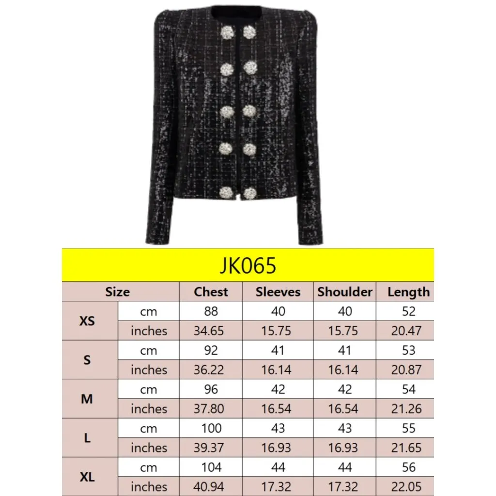 Black Sequin Boutique Blazer Jacket with Diamond Buttons | Medium | NWT - Image 16