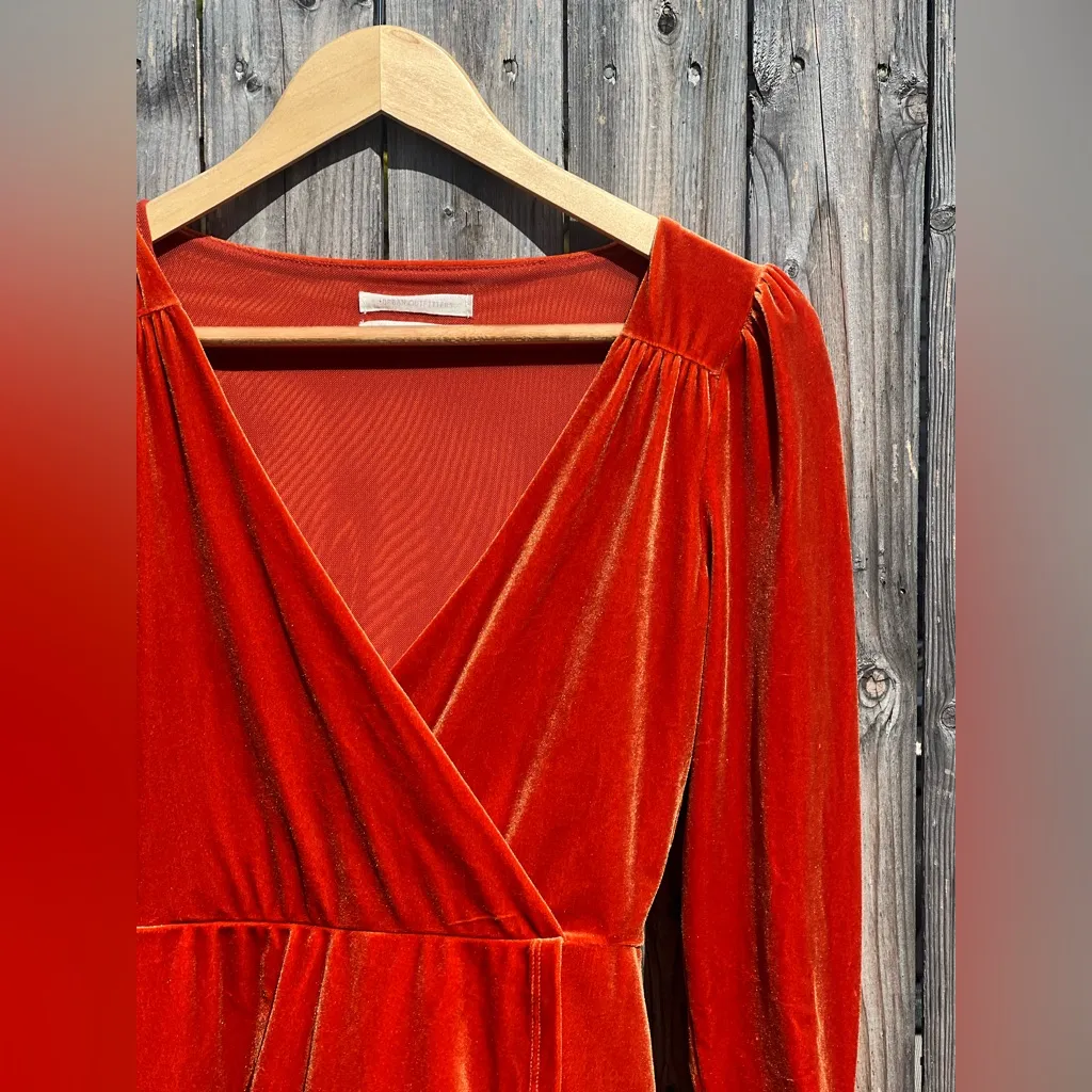 Urban Outfitters Romper  Velvet Surplice Playsuit Terra -Cotta - Image 3