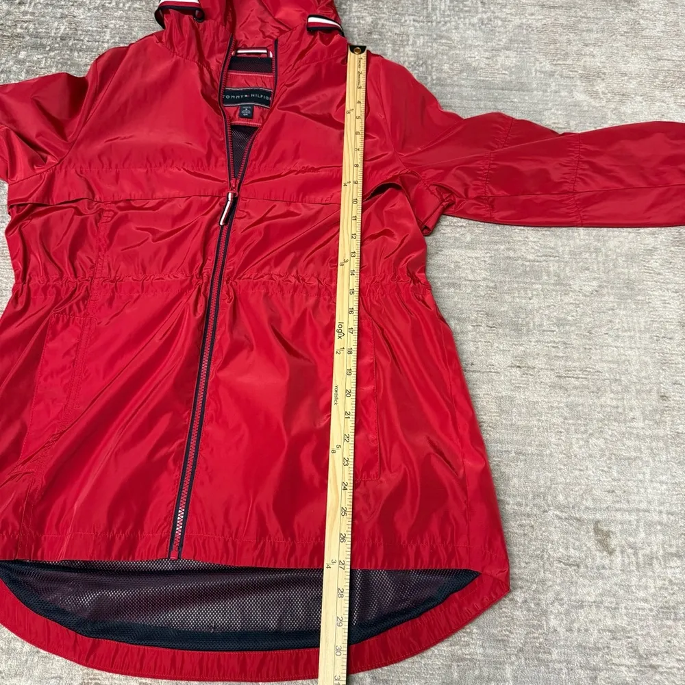 Tommy Hilfiger Vibrant Red Windbreaker Americana Patriotic Logo Cinch Jacket - Image 7