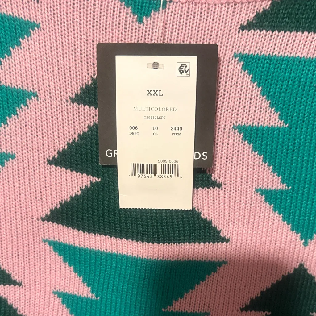 Grayson Threads Pink and Teal Geometric Sweater XXL - Image 5