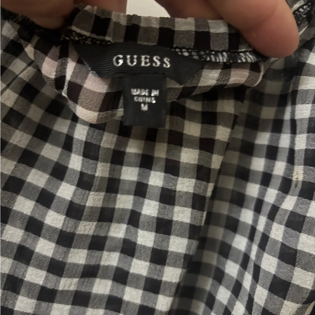 Guess Black and White Checkered Off-Shoulder Blouse - Image 4