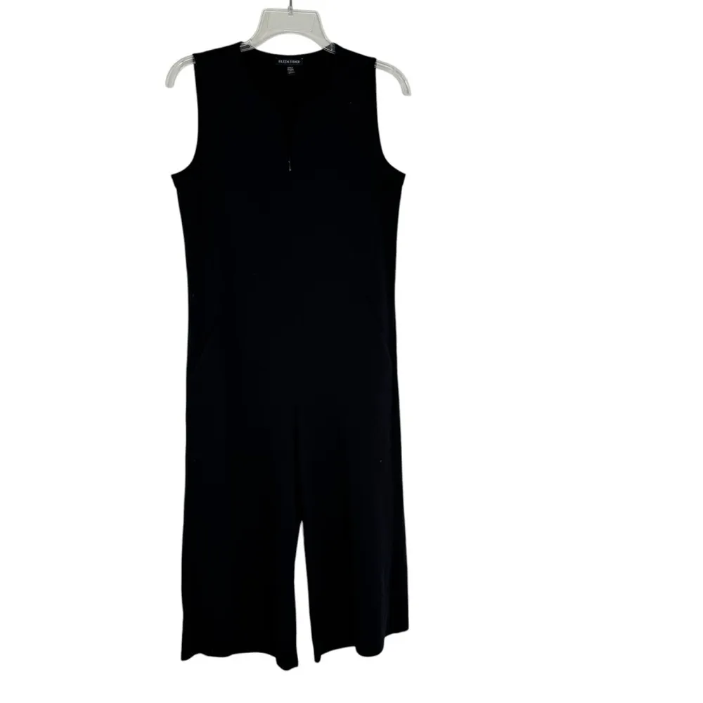 Eileen Fisher Organic Cotton Ponte Cropped Jumpsuit Black Size XXS - Image 6