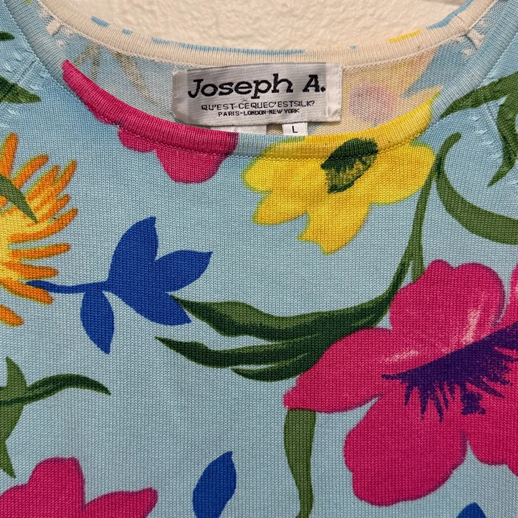 Vtg Joseph A Silk Blend Floral Top Paris London New York Large Groovy Mod - Image 2
