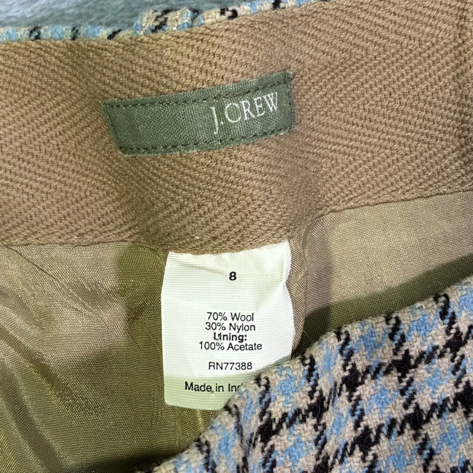 EUC J. Crew Plaid Wool Blend Crop Trousers Women's 8 Brown Tan Blue Business - Image 8