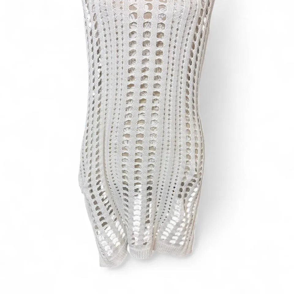 White Open Knit Crochet Sleeveless Cover Up Dress Size M Boho Cottage Core Size M - Image 3