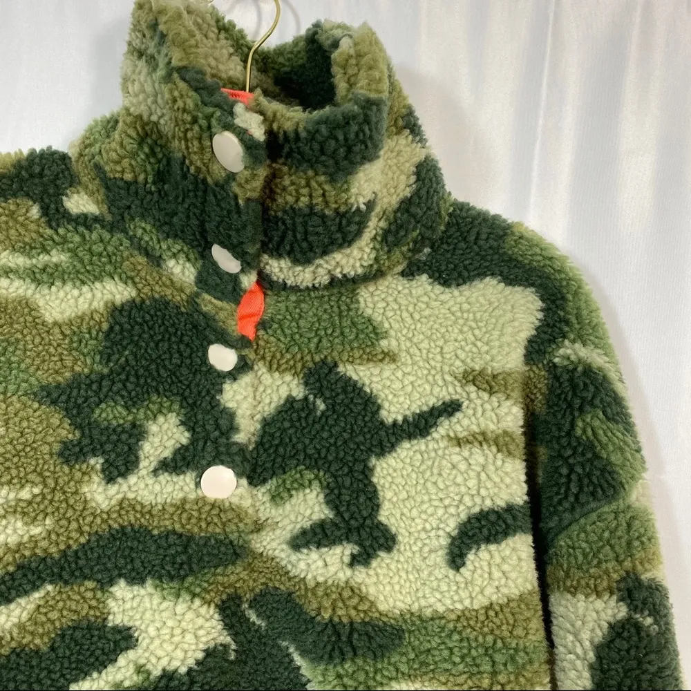 J. Crew Vintage Sherpa Fleece Pullover Jacket Camo Camouflage Olive Army Green - Image 9