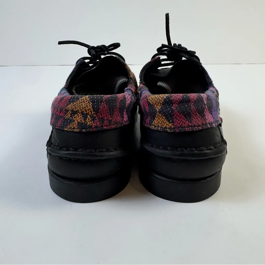 Sebago Spinnaker Black Tribal Leather Boat Shoes Size 8 Nautical Preppy Aztec - Image 7