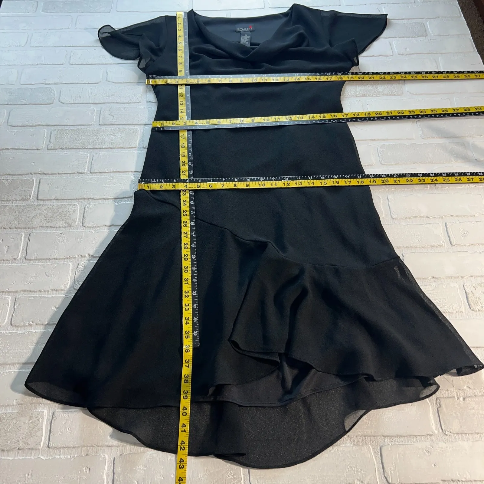 SCARLETT Midi Dress Womens 14 Black Cowl Neck Flounce Sleeve Flounce Hem Evening - Image 2