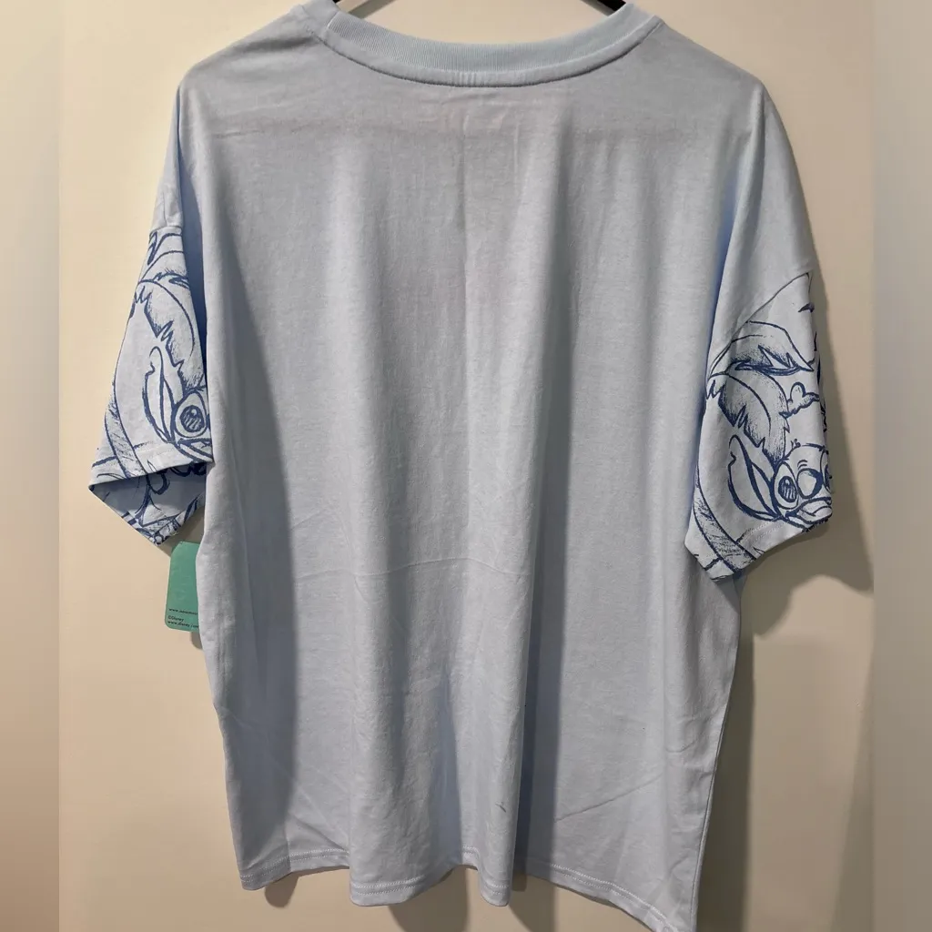 Oversized Embroidered Stitch Light Blue Short Sleeve Tee - Image 3