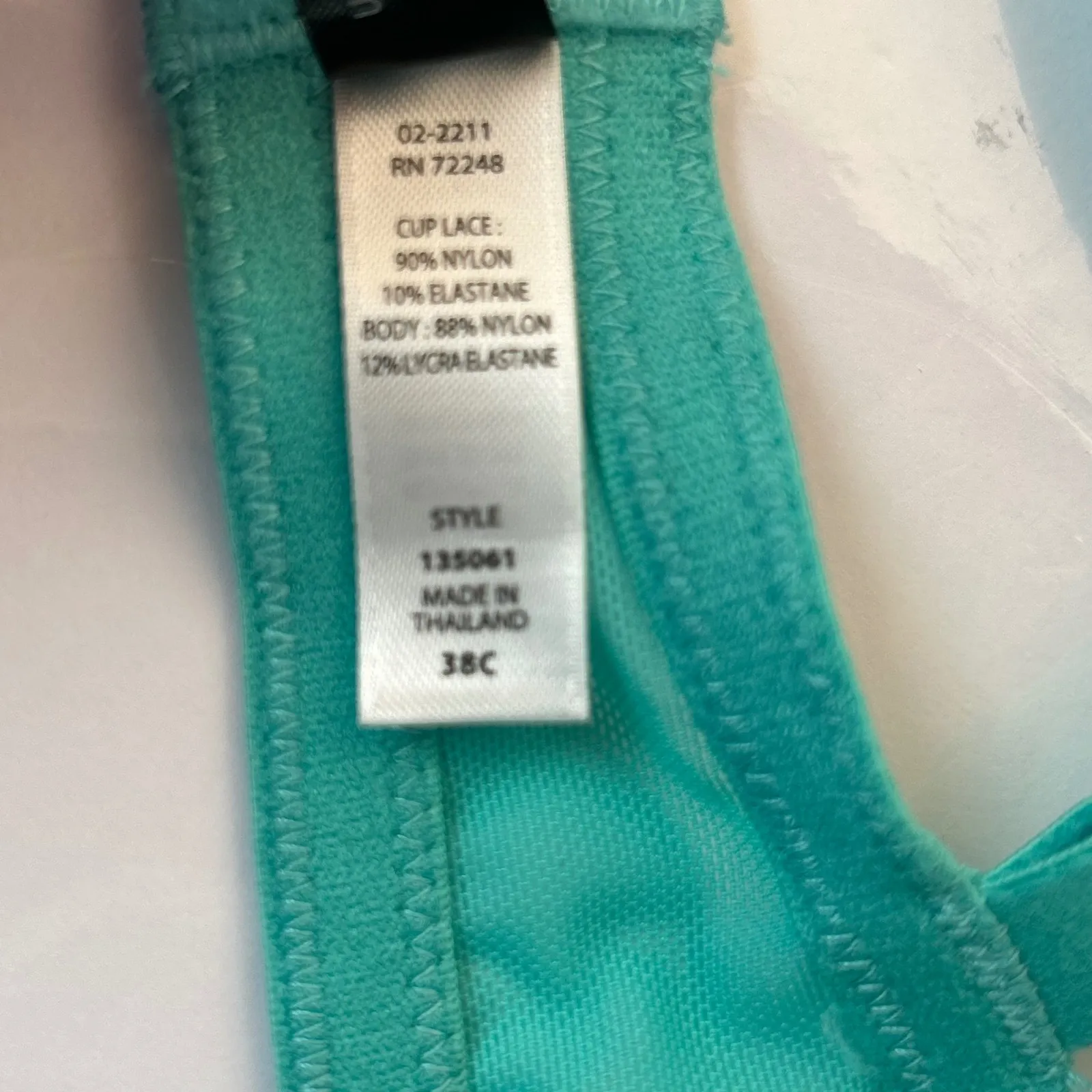 Felina 38C Teal Lace Underwire Balconette Bra Adjustable Straps Back Closure - Image 7