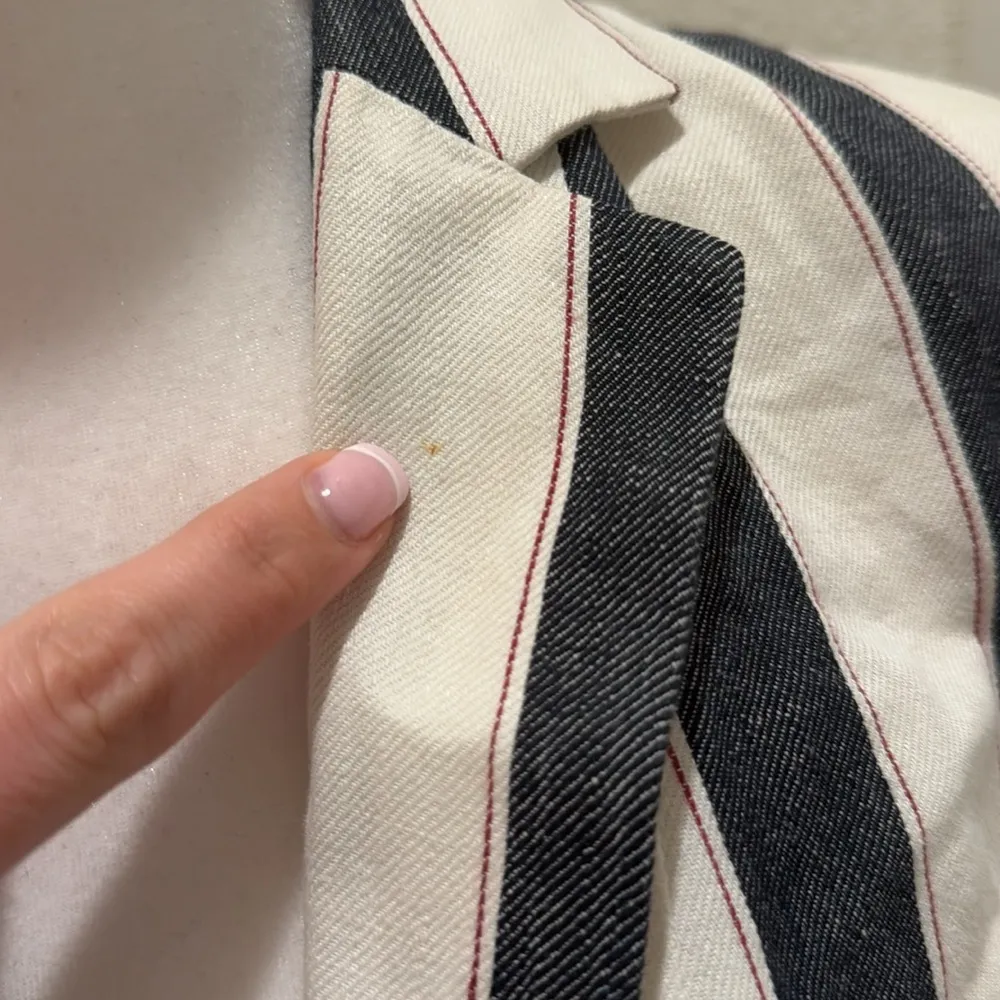 FRAME Bold Stripe Navy White Linen Blazer Sz 4 - Image 3