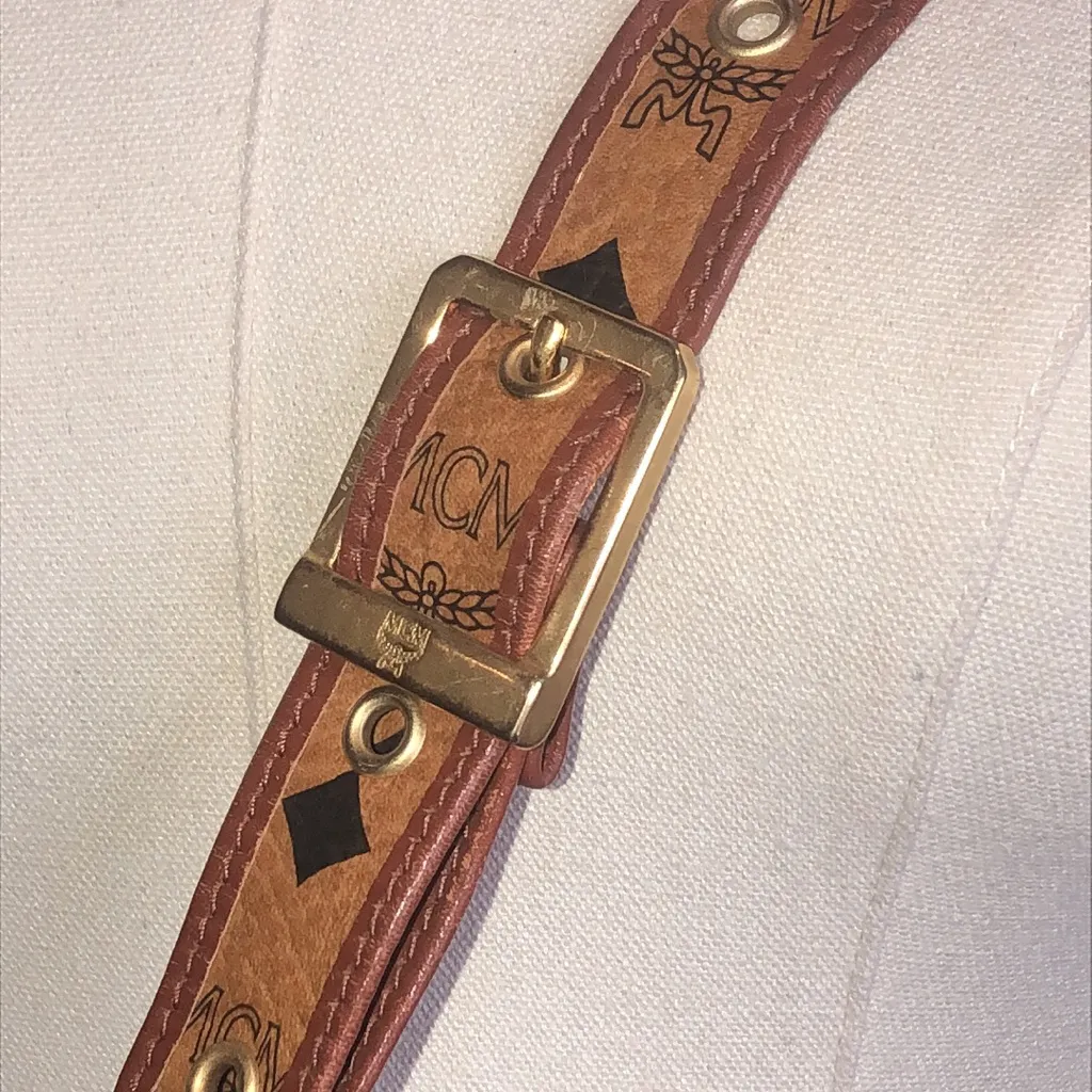 MCM Vicetos Cognac Leather Monogram Bucket Tote Crossbody Shoulder Bag Mint - Image 11