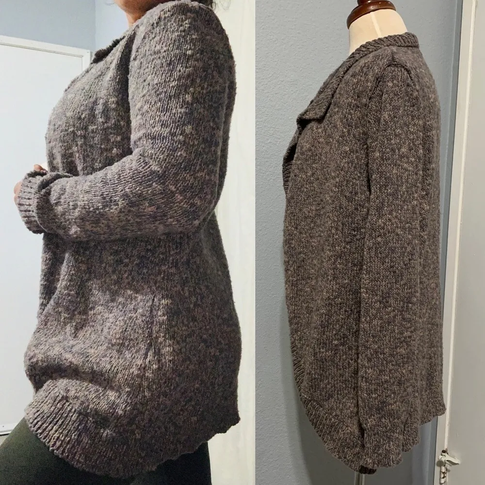 CAbi Chunky Knit Open Front Cardigan Sweater Women's Heathered Taupe Gray Small - Image 3