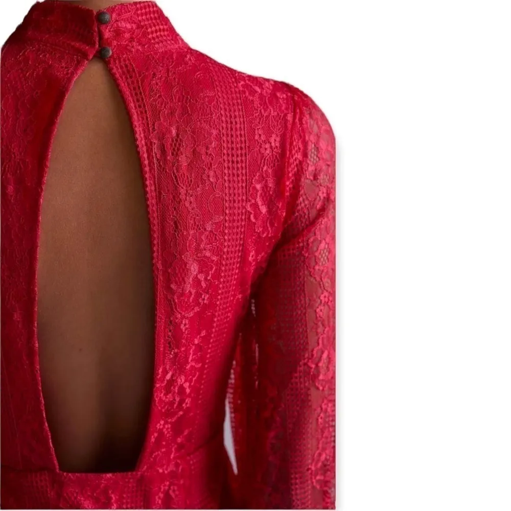 ANTHROPOLOGIE Maeve Open Back Lace Mini Dress Raspberry Size 12P NEW $190 - Image 11