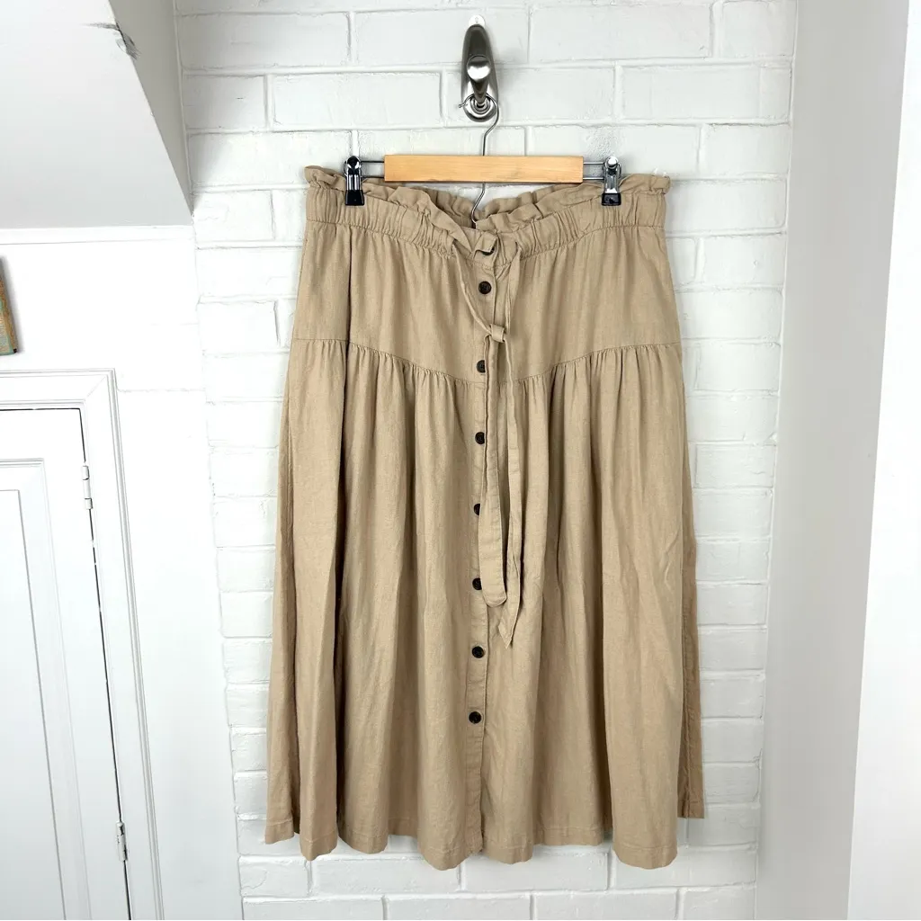 Universal Thread Tan Button Front Linen Blend Skirt Size L - Image 2
