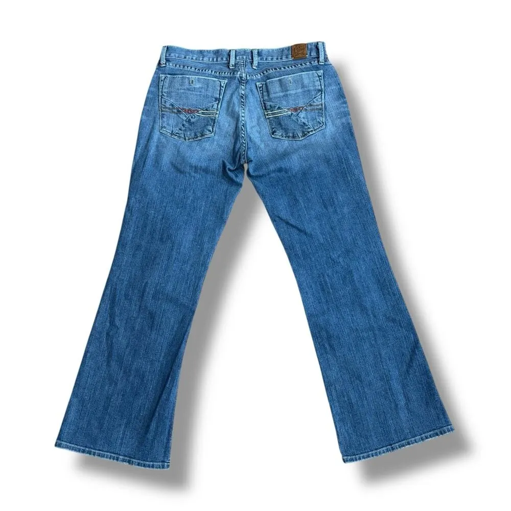 Vintage 90s Lucky Brand Size 31 Blue Denim Low Rise Bootcut Wide Leg Jeans - USA - Image 7