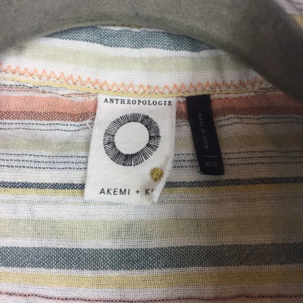 Anthropologie Akemi And Kin Embroidered Striped Button Down Top XS/S Oversized - Image 6