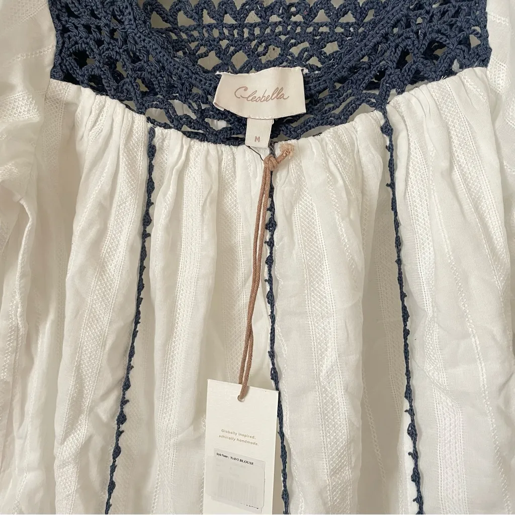 Cleobella Navi ‎Hand Embroidered Floral Crochet Organic Cotton Blouse Top - Image 6