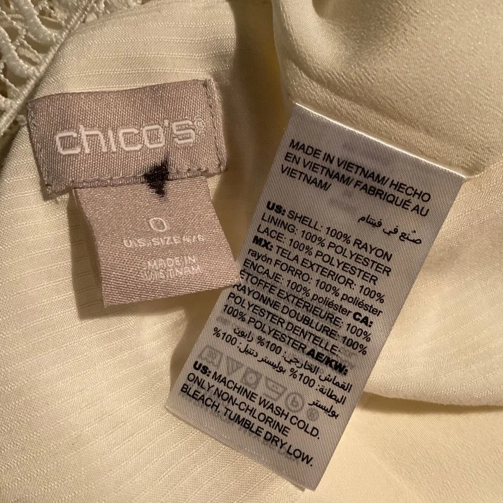 Chico’s Ivory Cream Crochet Long Sleeve Shirt Small New - Image 6