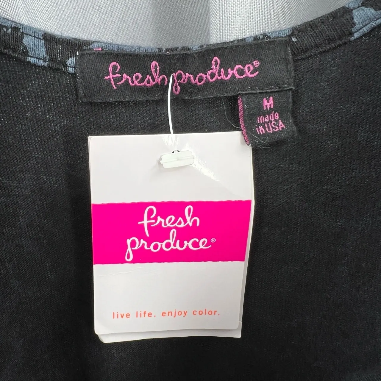 Fresh Produce Dress Black Grey Floral Asymmetric Hem Knit Made in USA Med New - Image 6