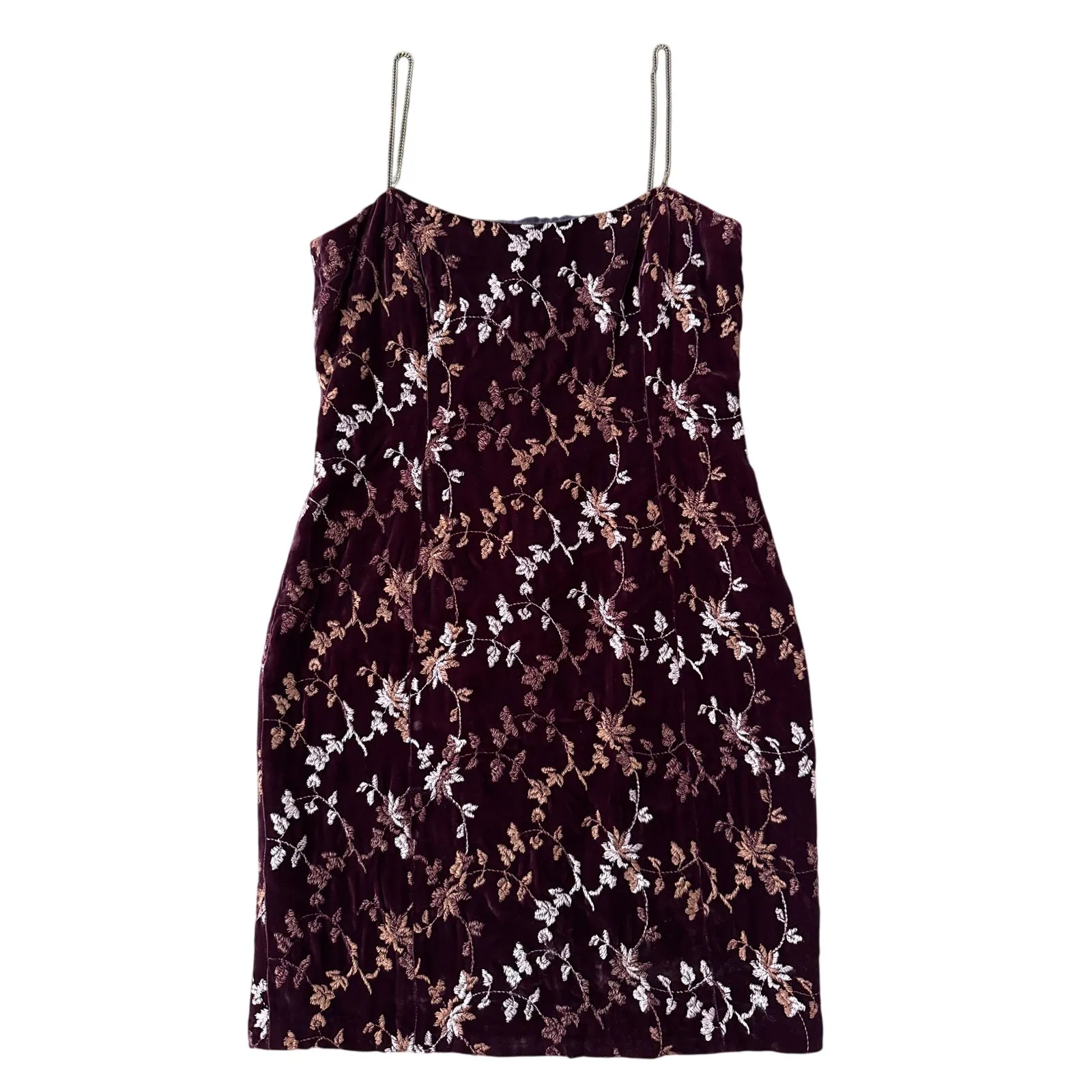 Vintage Oscar de la Renta Velvet Burnout Floral Slip dress chain straps M - Image 5