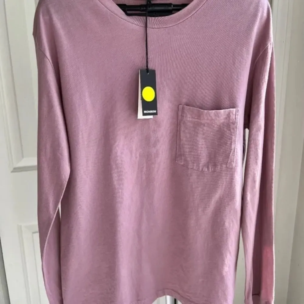 Monrow Boyfriend Pocket Crew Comfy Tee Shirt Top Long Sleeve Pink, Size S Pink - Image 5
