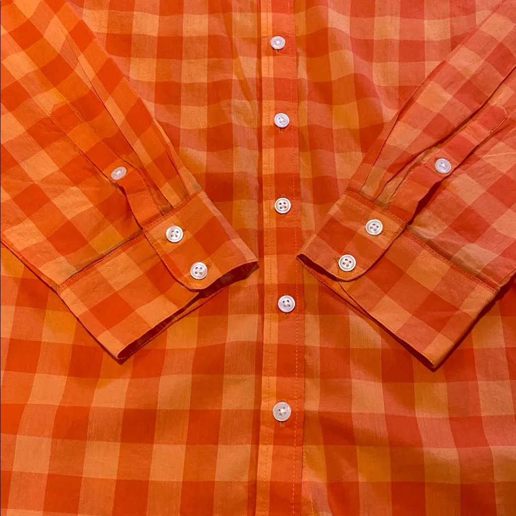 Crown & Ivy Gingham Cotton Button Down Shirt Orange Size XL - Image 2