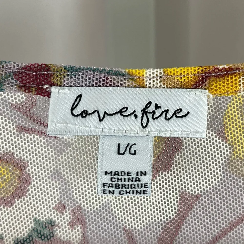 Love, Fire Large Sheer Floral Shirt Dress 90's Lettuce Hem Mauve Sheath - Image 3