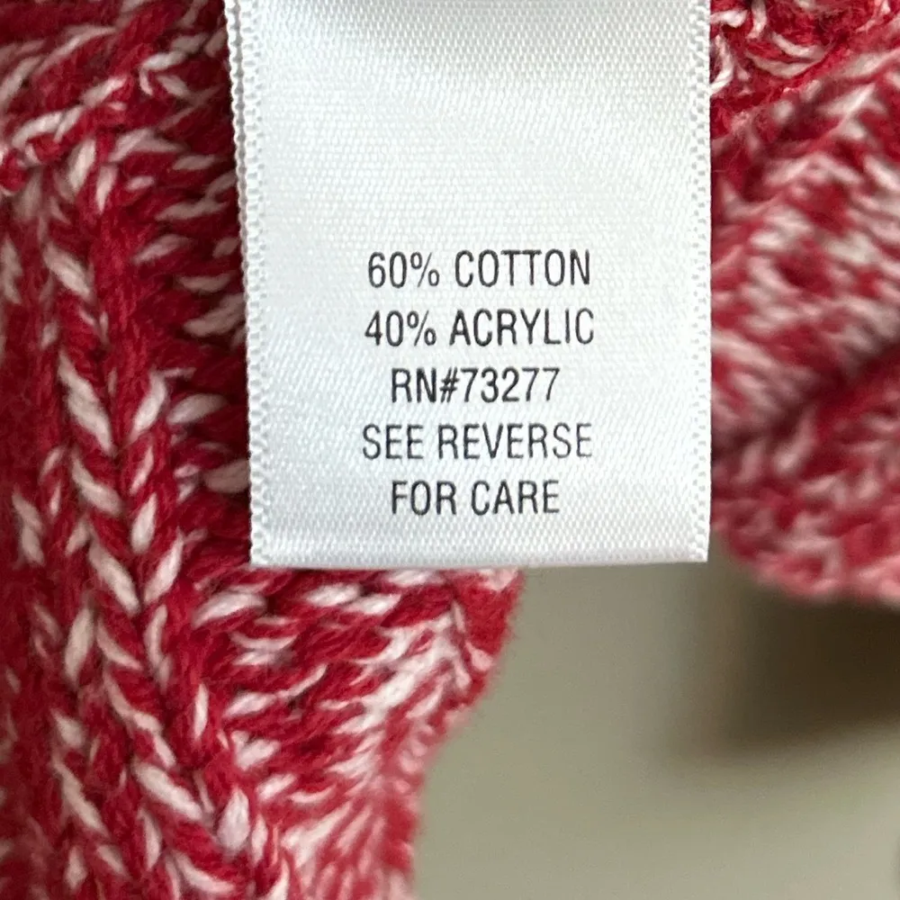 Red White Turtleneck Button Ribbed Marled Sweater Size Medium - Image 8