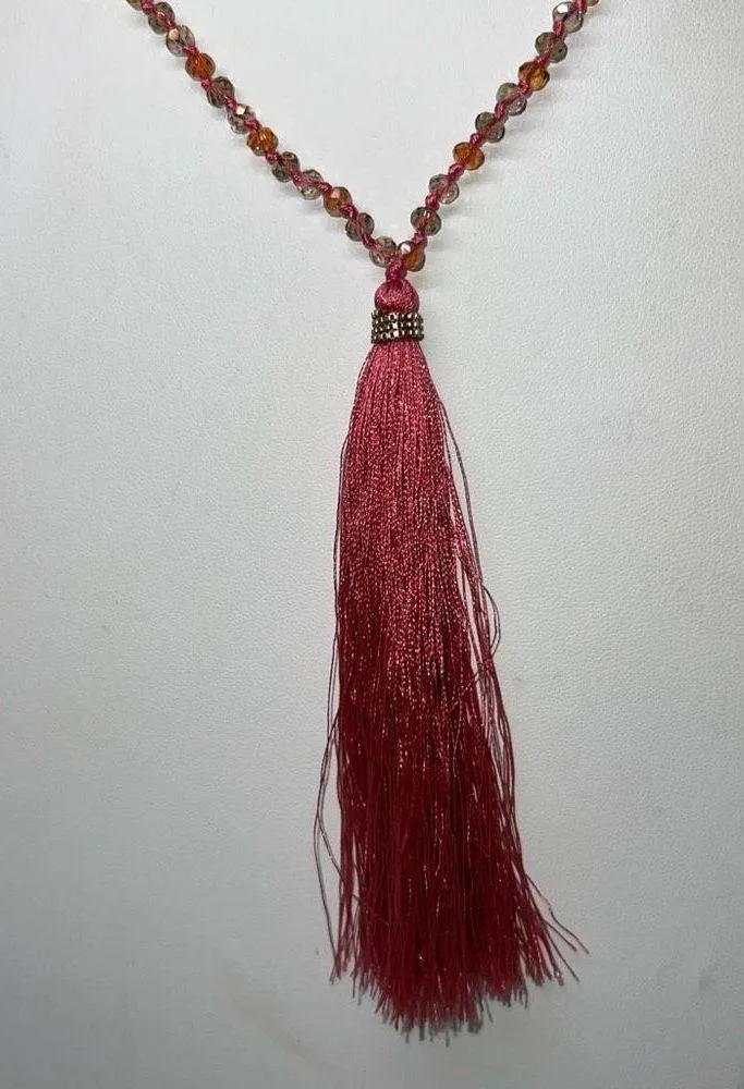 Boho Faceted Beaded Tassel Necklace - Image 2