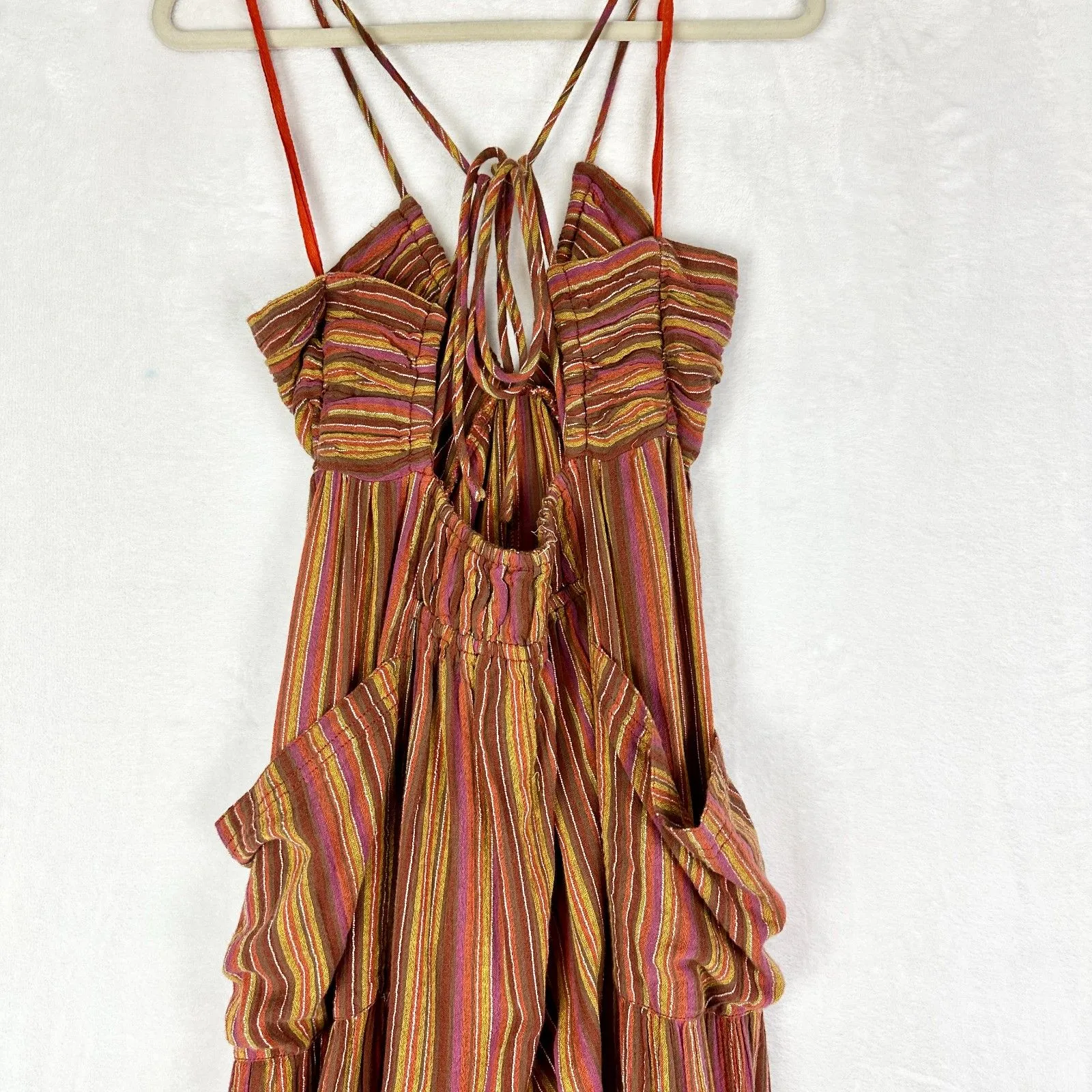 Free People Sundaze For Surfin Jumpsuit Size Small Red Clay Combo Balloon Leg - Image 9
