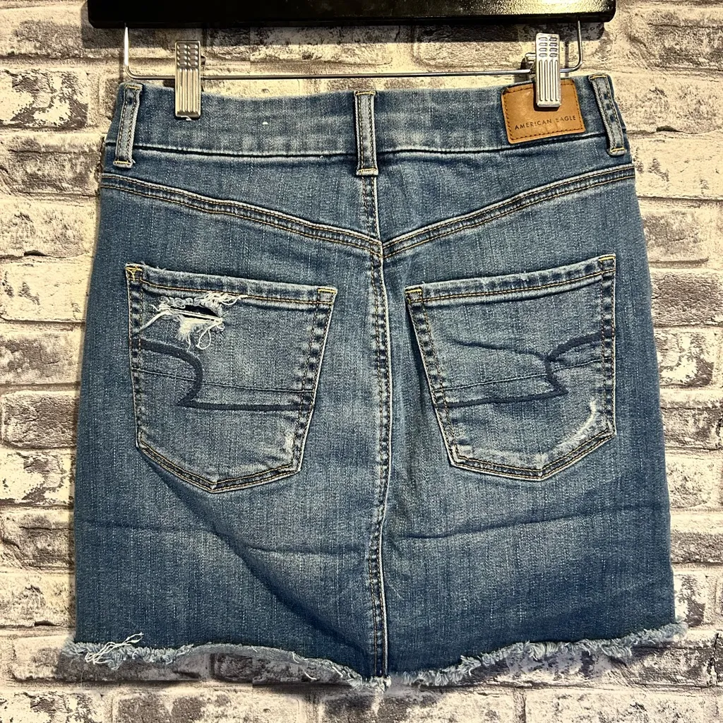 American Eagle Blue Distressed Mini Denim Skirt - Image 2