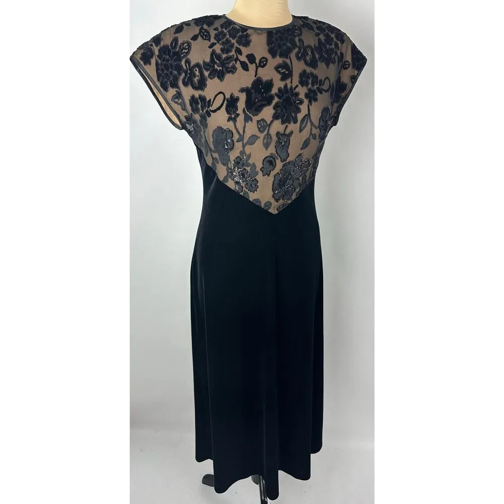 Vintage Tom Barra Size 8 Black Velvet Evening Gown Dress Christmas NYE Formal - Image 2