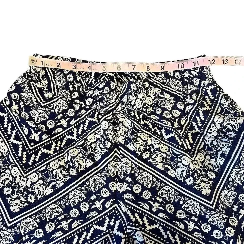 Love Tree Women's Geometric Print Flowy Bohemian Pants Size S Navy and White - Image 4