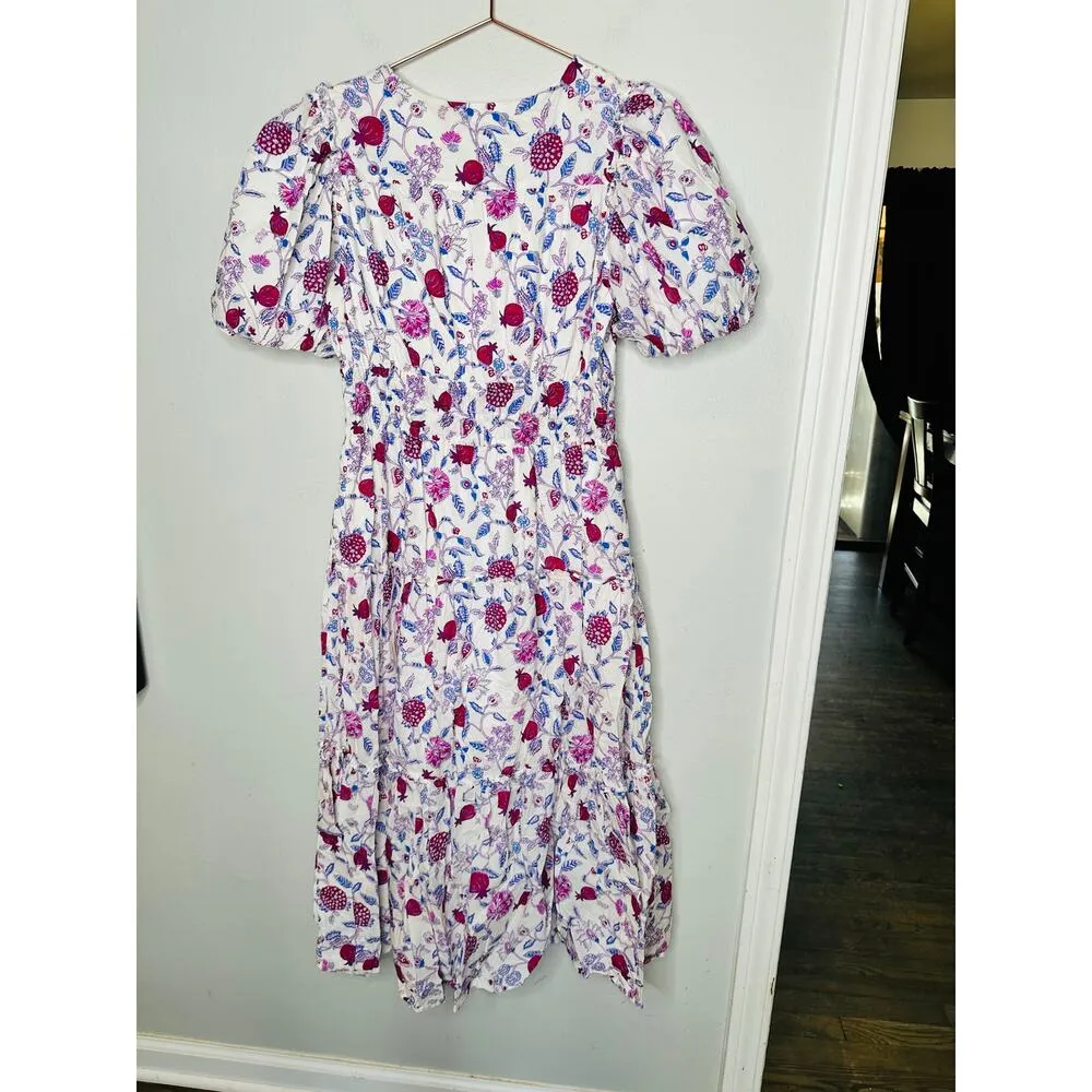DEREK LAM COLLECTIVE White Purple Pink Floral Smocked Puff Sleeve Dress Size 48 - Image 6