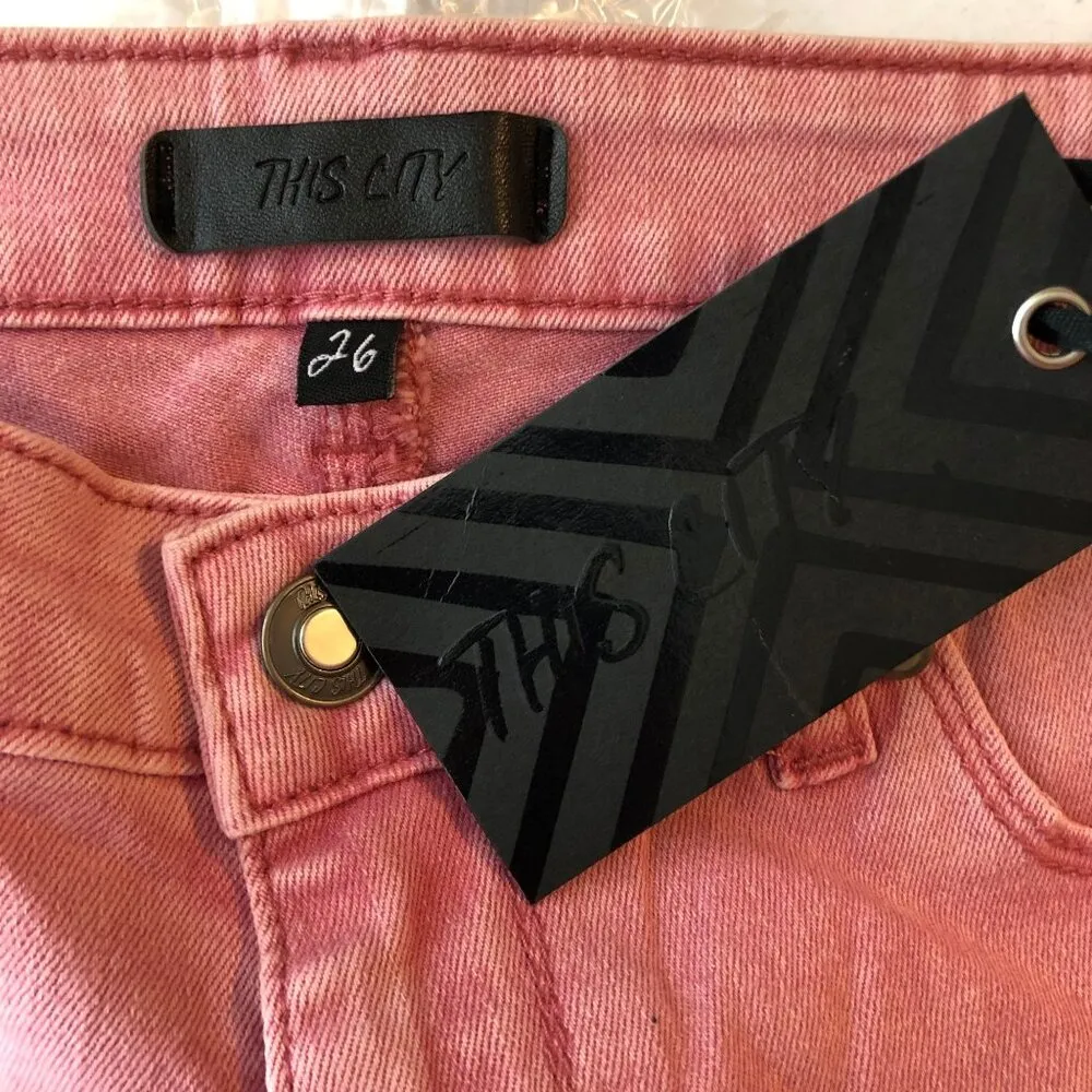 This City Womens Pink Faded Skinny Jeans Goth Punk Rock Size 26 - Image 4