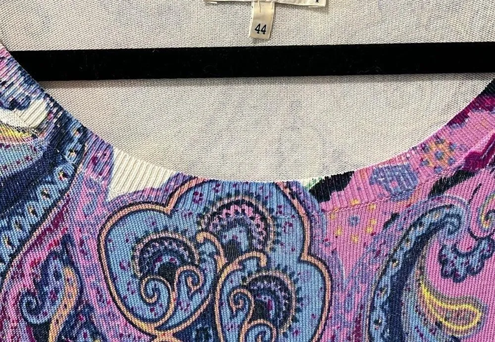 ETRO Vintage Purple Paisley Silk Knit Short Sleeve Shirt, Size 44 (M/8) - Image 2